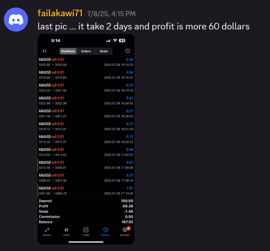 Customer-submitted trading feedback screenshot 8